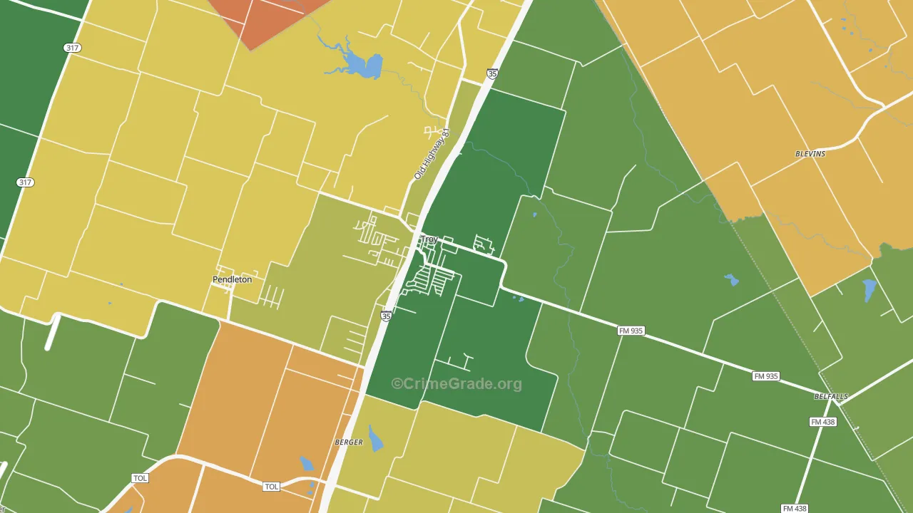 Troy, TX Map of Robbery Rates