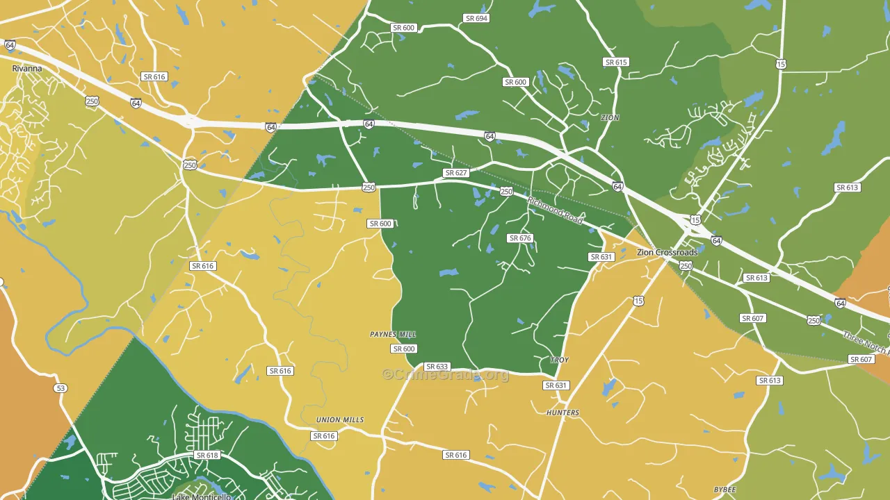 Troy, VA Map of Robbery Rates