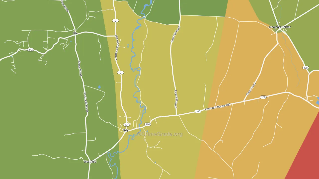Troy, VT Map of Robbery Rates
