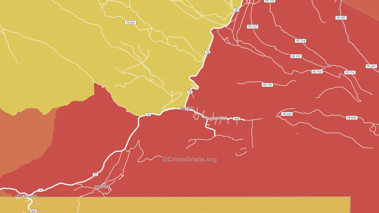 Truchas, NM Map of Robbery Rates