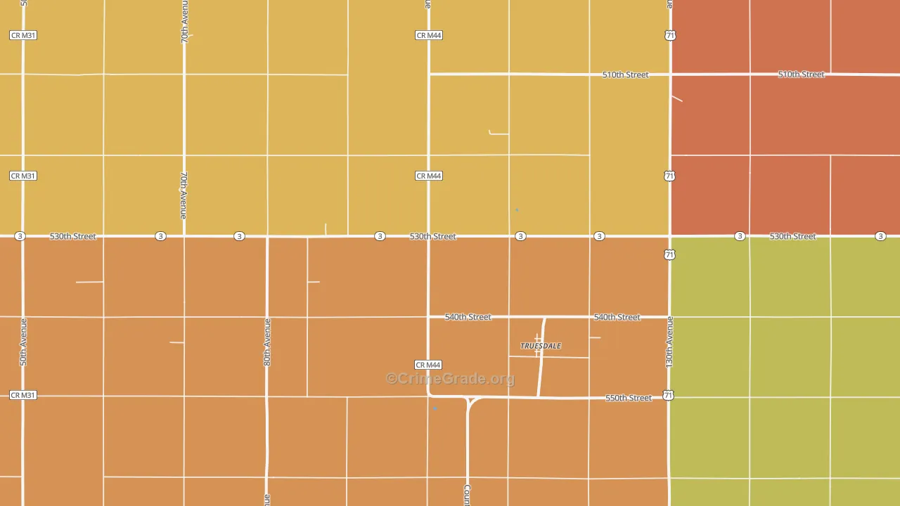 Truesdale, IA Map of Robbery Rates