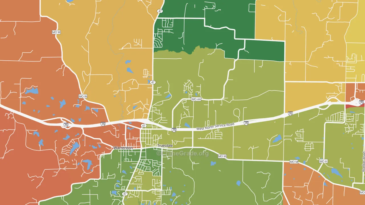 Truesdale, MO Map of Robbery Rates