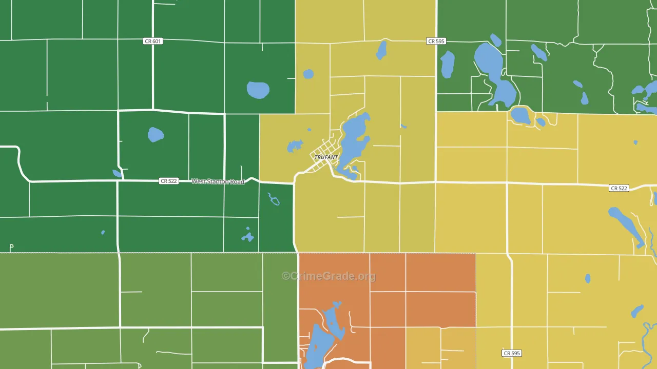 Trufant, MI Map of Robbery Rates
