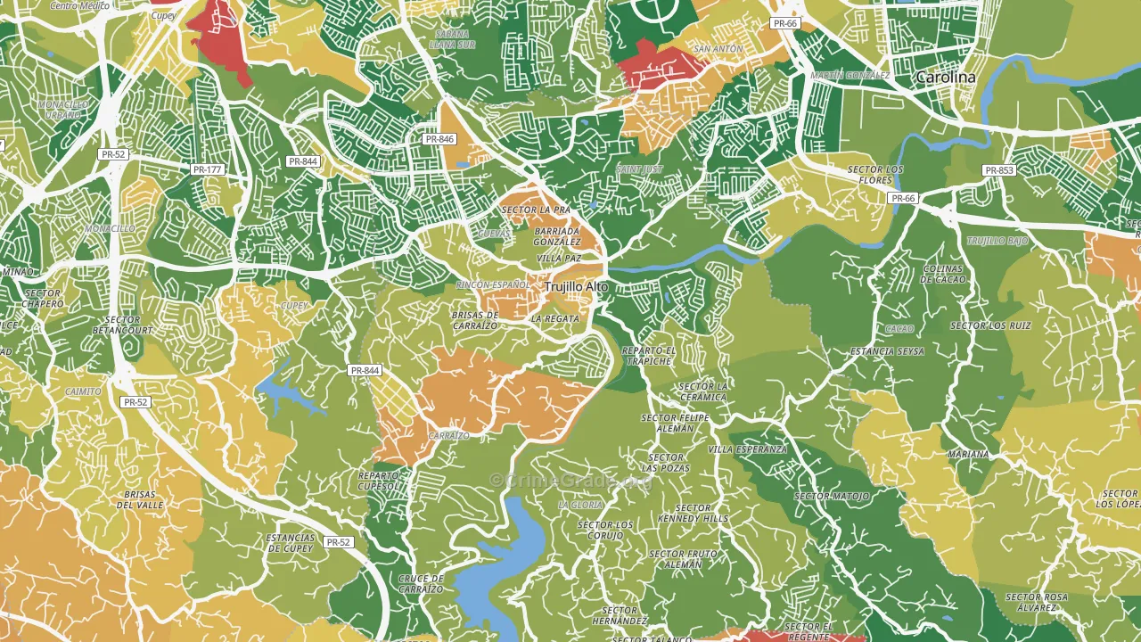 Trujillo Alto Municipio, PR Map of Robbery Rates