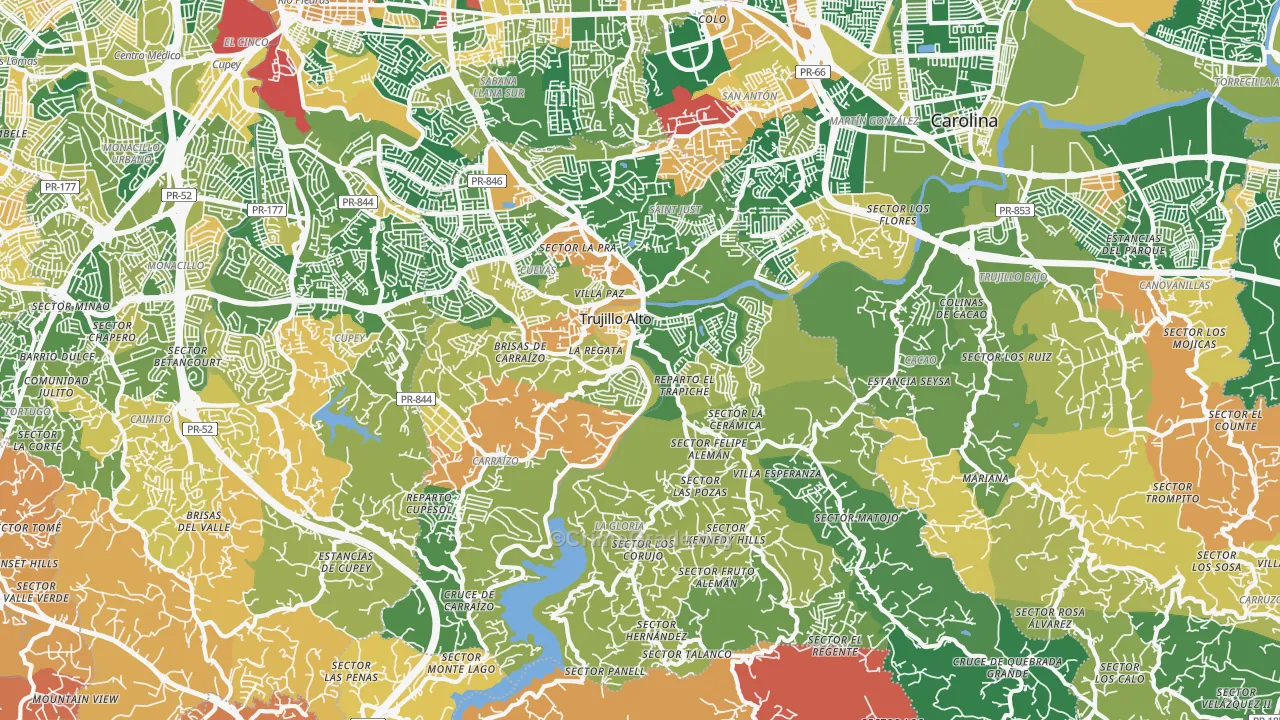 Trujillo Alto, PR Map of Robbery Rates