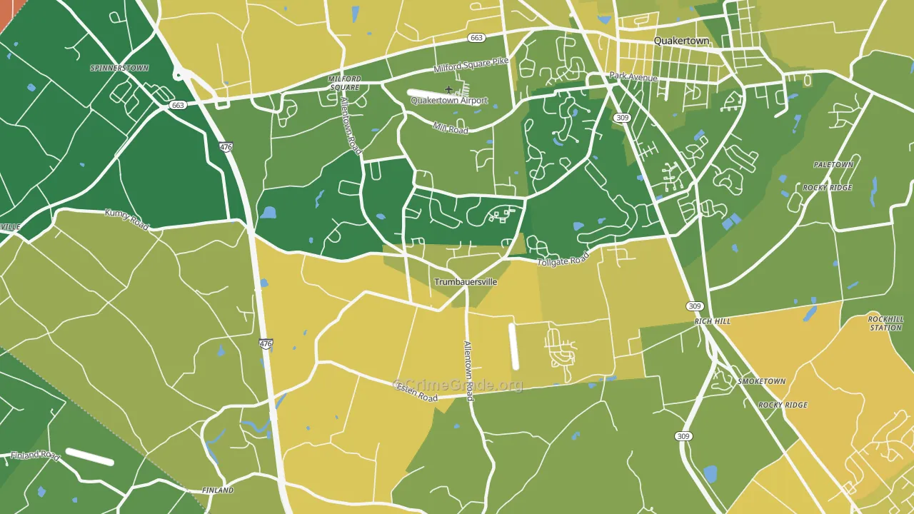 Trumbauersville, PA Map of Robbery Rates