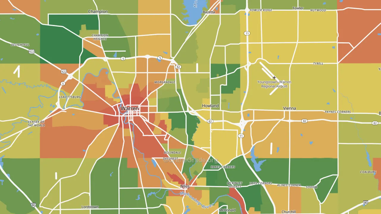 Trumbull County, OH Map of Robbery Rates