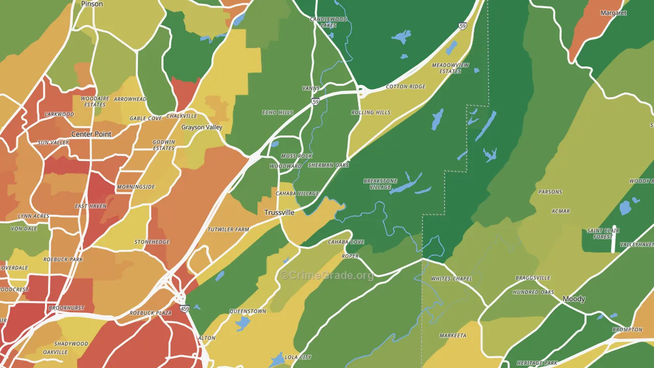 Trussville, AL Map of Robbery Rates