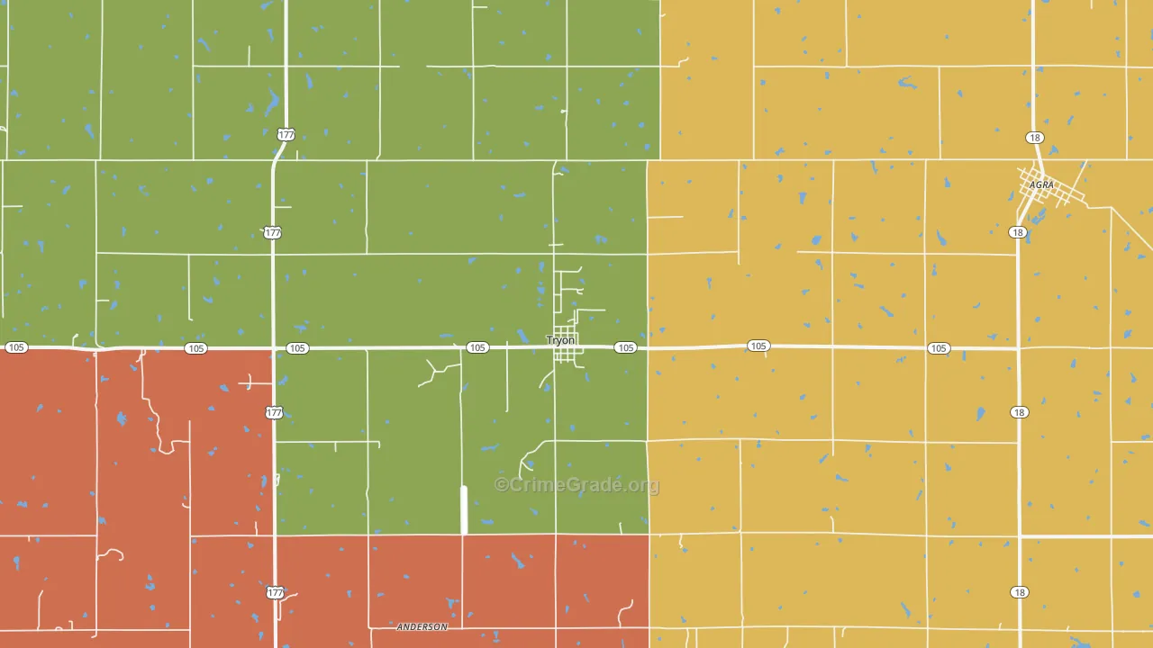 Tryon, OK Map of Robbery Rates