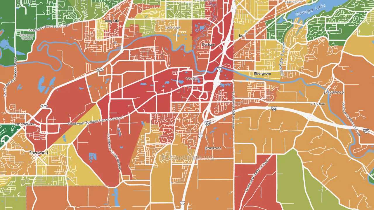 Tualatin, OR Map of Robbery Rates
