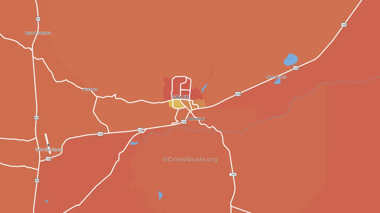 Tuba City, AZ Map of Robbery Rates
