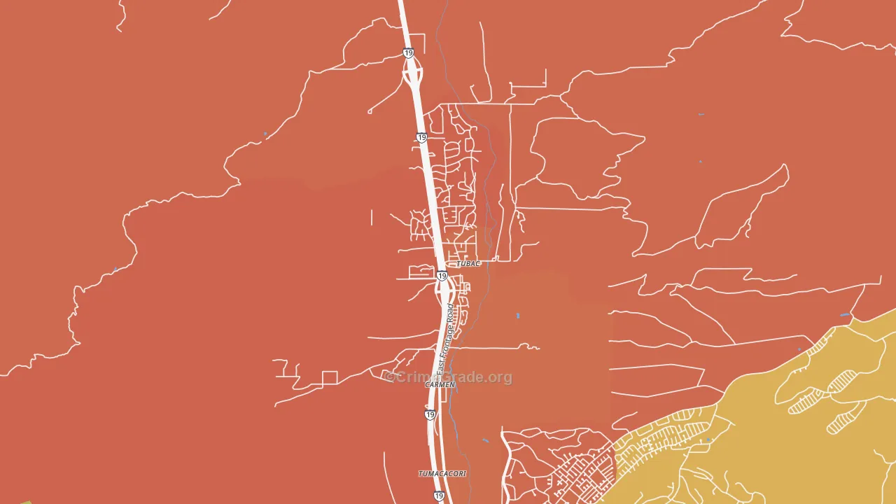 Tubac, AZ Map of Robbery Rates