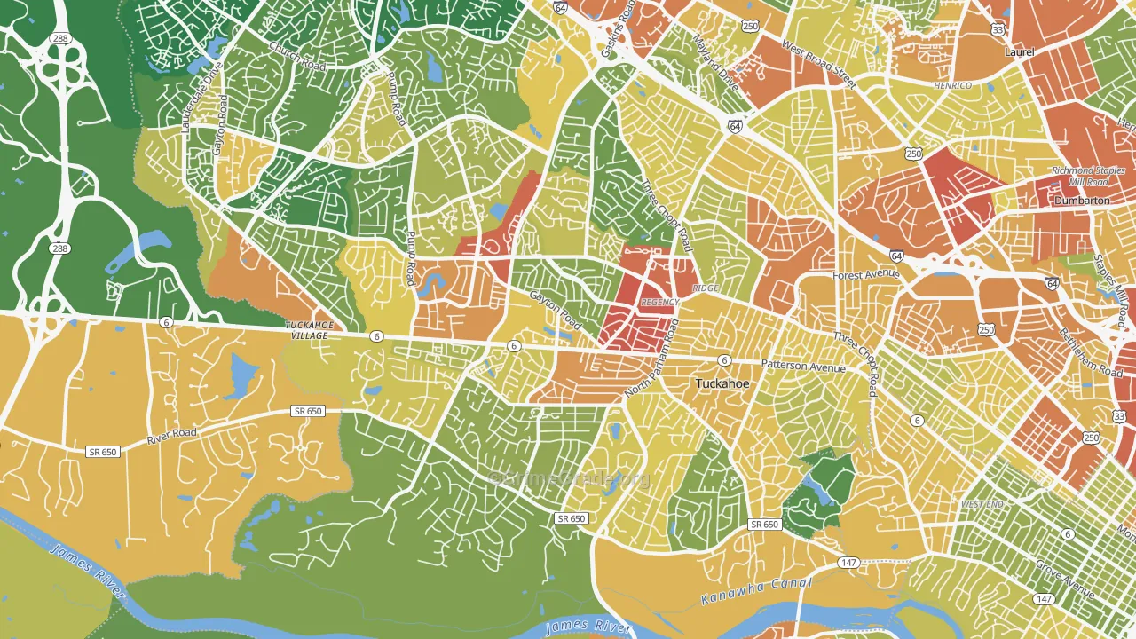 Tuckahoe, VA Map of Robbery Rates