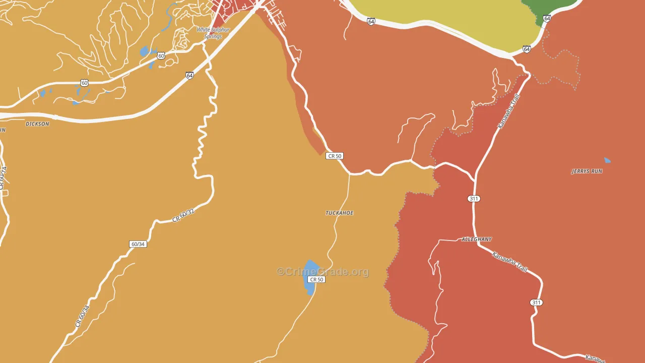 Tuckahoe, WV Map of Robbery Rates