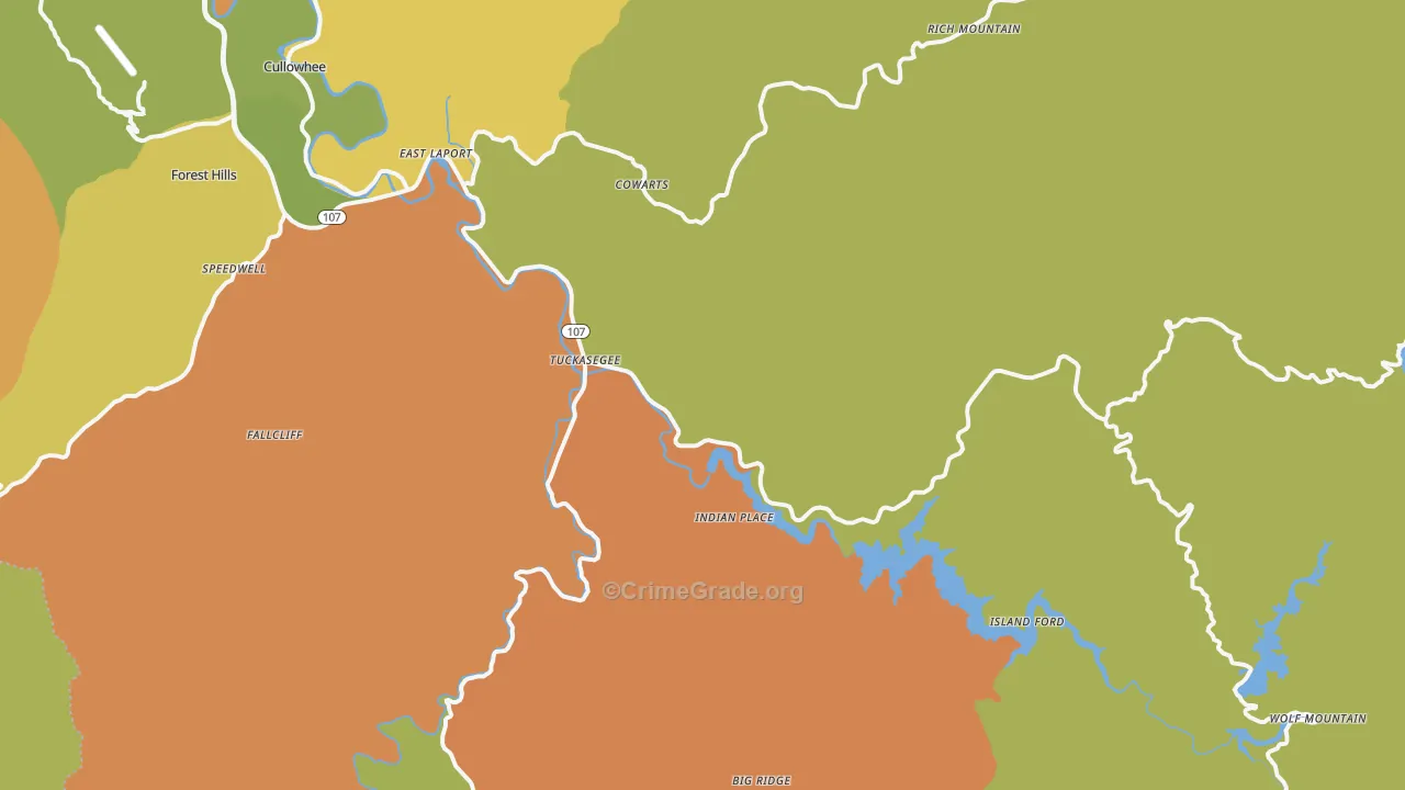 Tuckasegee, NC Map of Robbery Rates