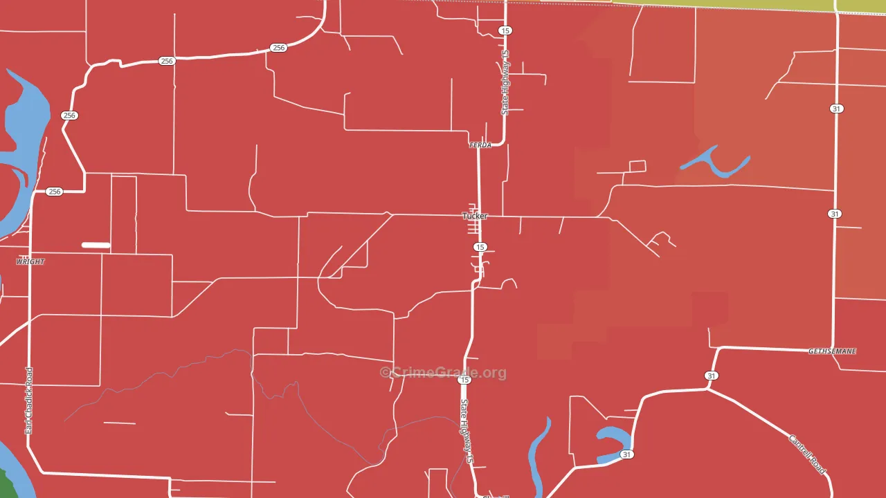 Tucker, AR Map of Robbery Rates