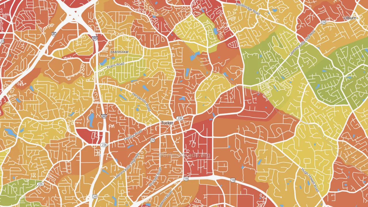 Tucker, GA Map of Robbery Rates