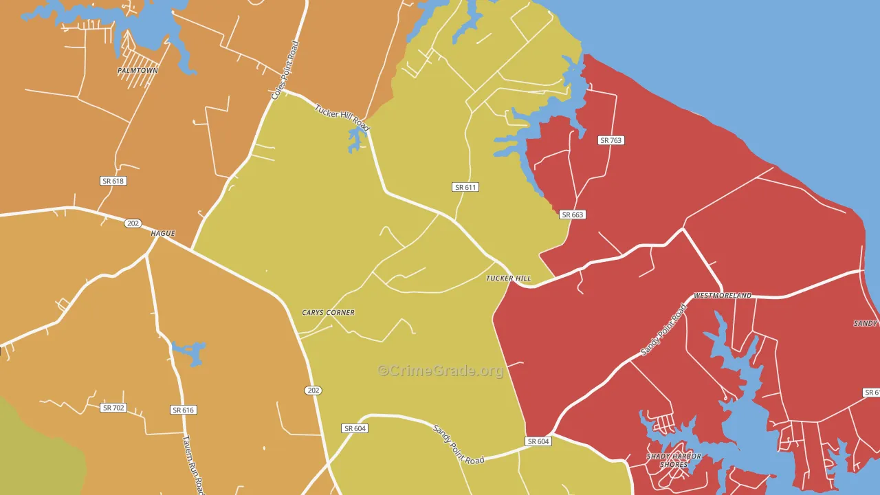 Tucker Hill, VA Map of Robbery Rates