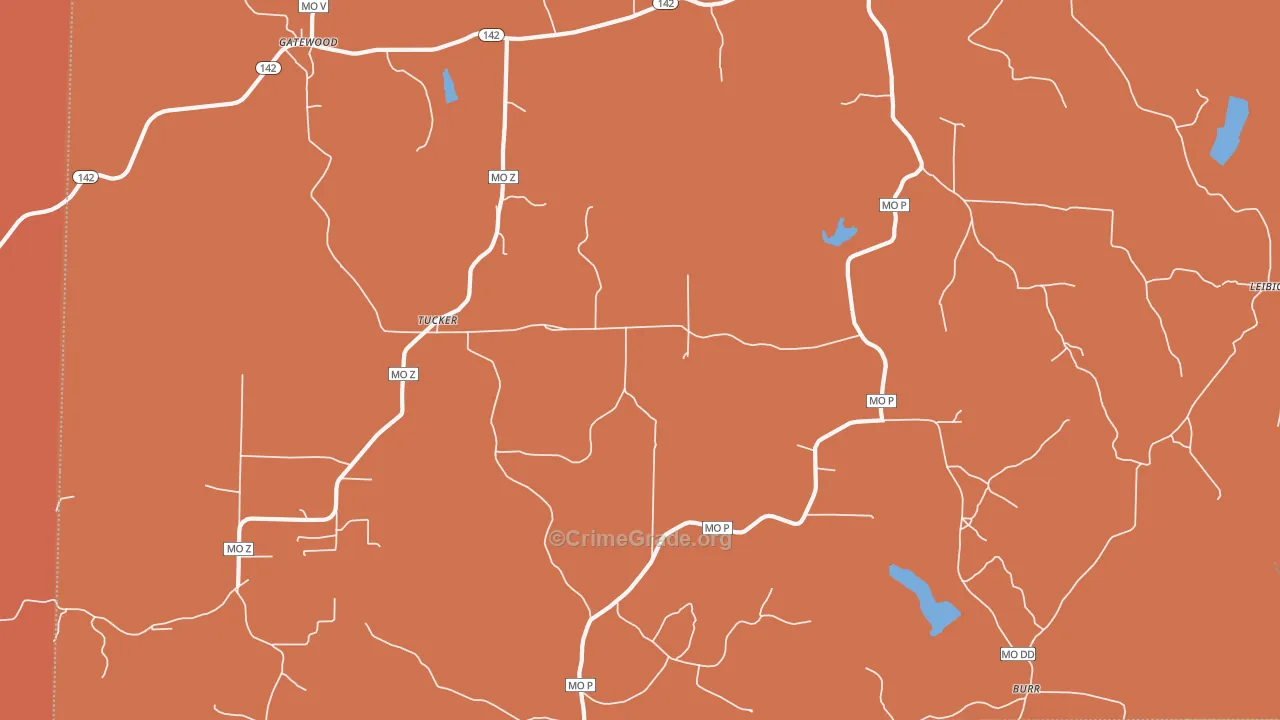 Tucker, MO Map of Robbery Rates