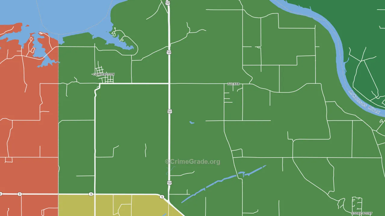 Tucker, OK Map of Robbery Rates