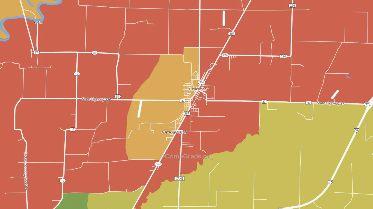 Tuckerman, AR Map of Robbery Rates