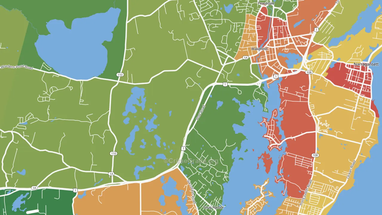 Tuckertown, RI Map of Robbery Rates