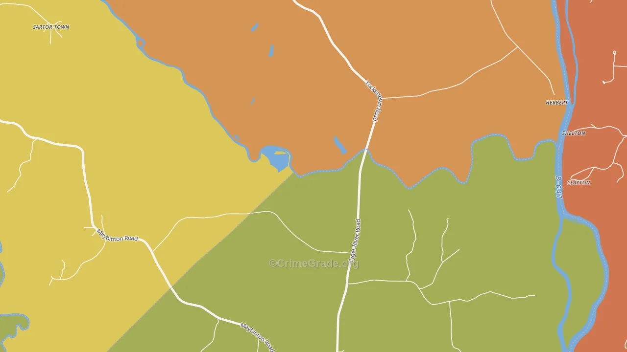 Tuckertown, SC Map of Robbery Rates