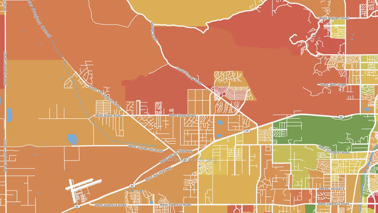 Tucson Estates, AZ Map of Robbery Rates