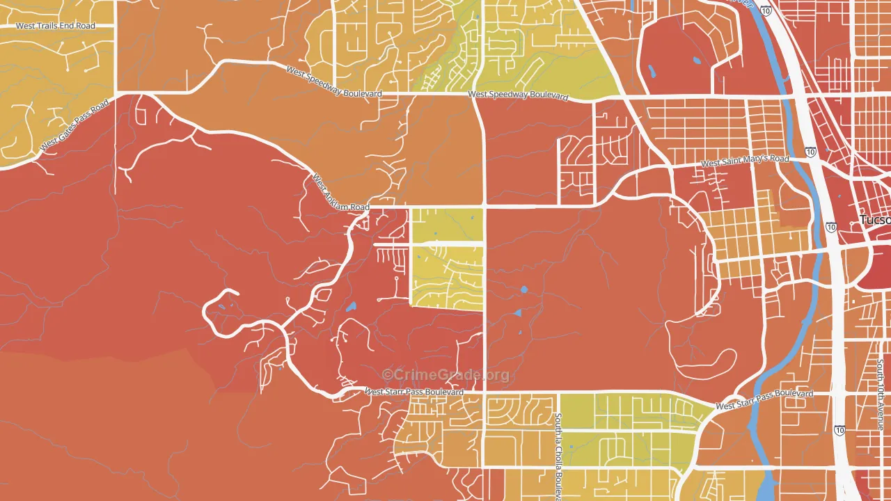 Tucson Park West, Tucson, AZ Map of Robbery Rates
