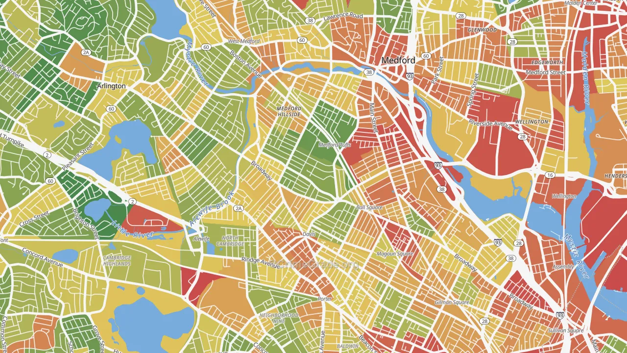 Tufts, Somerville, MA Map of Robbery Rates