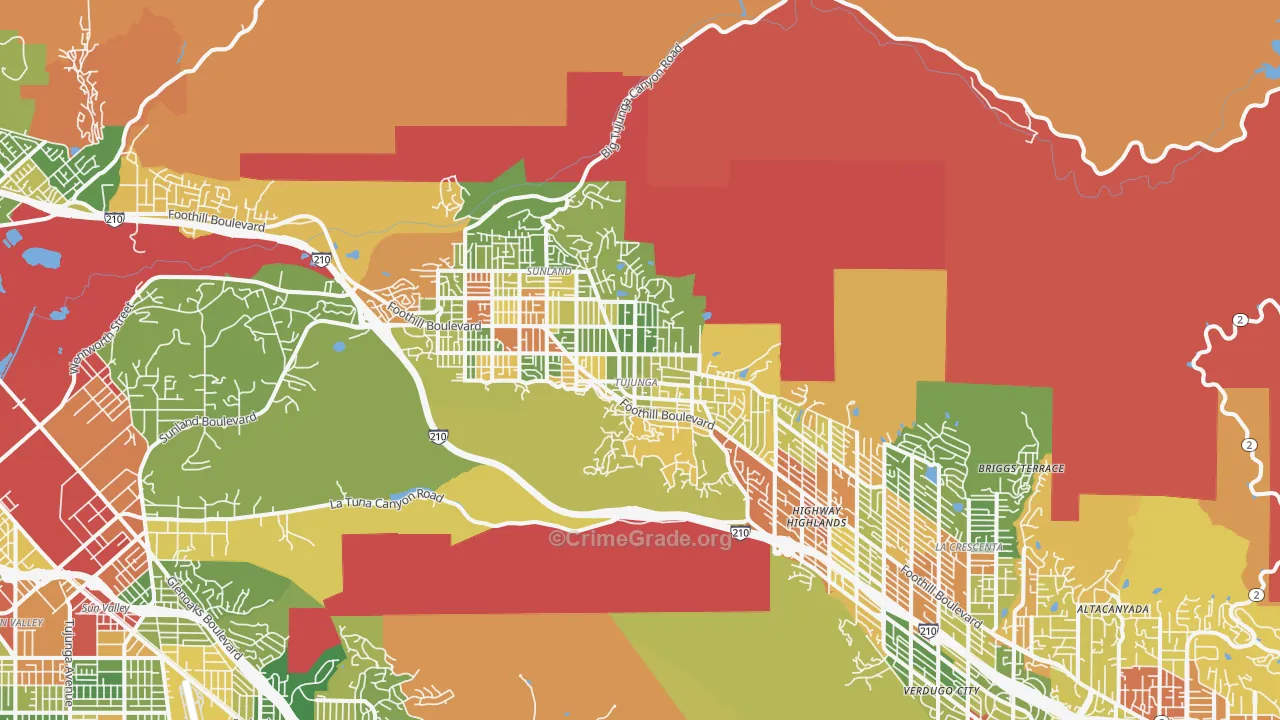 Tujunga, CA Map of Robbery Rates