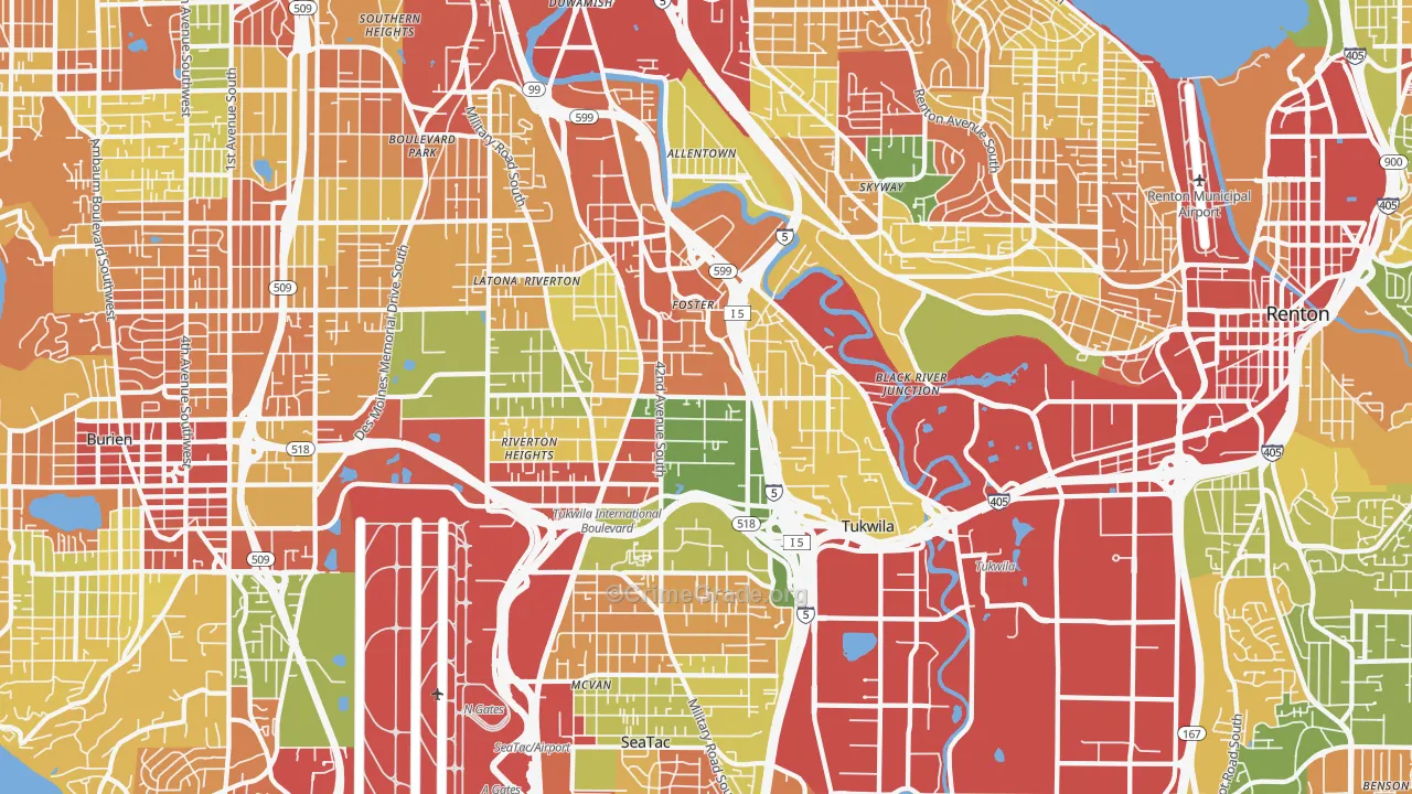 Tukwila, WA Map of Robbery Rates