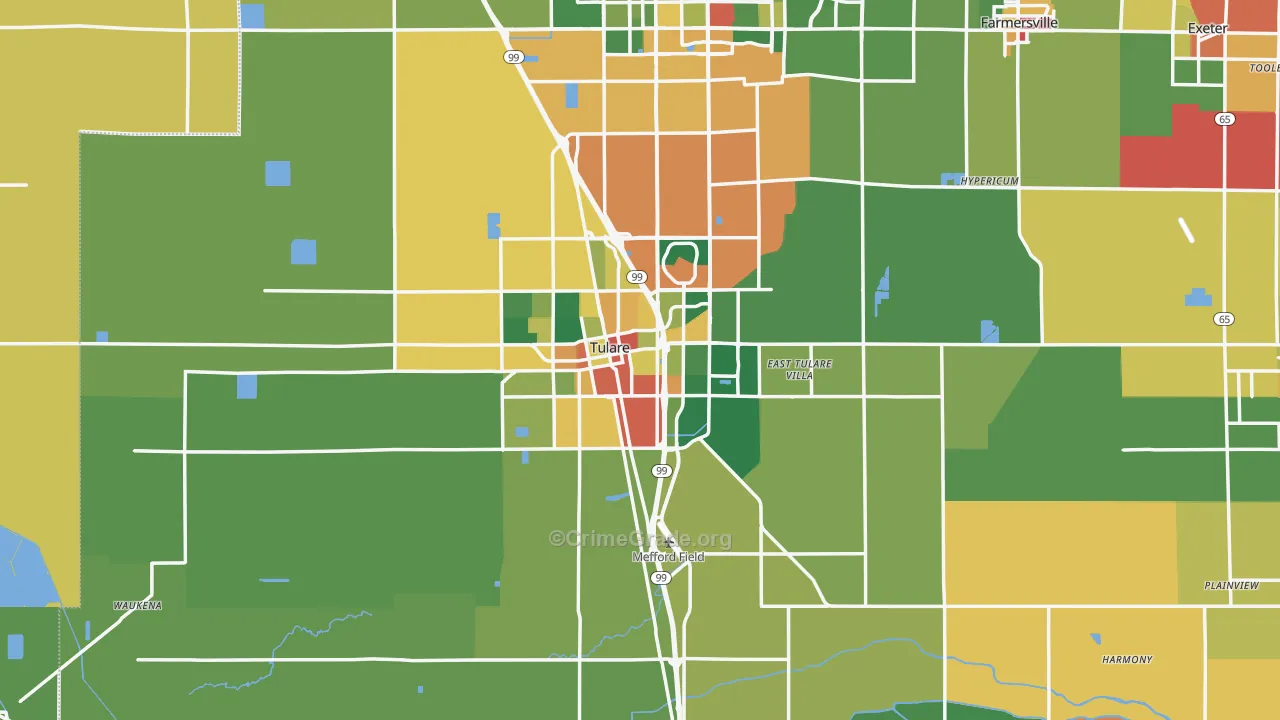 Tulare, CA Map of Robbery Rates