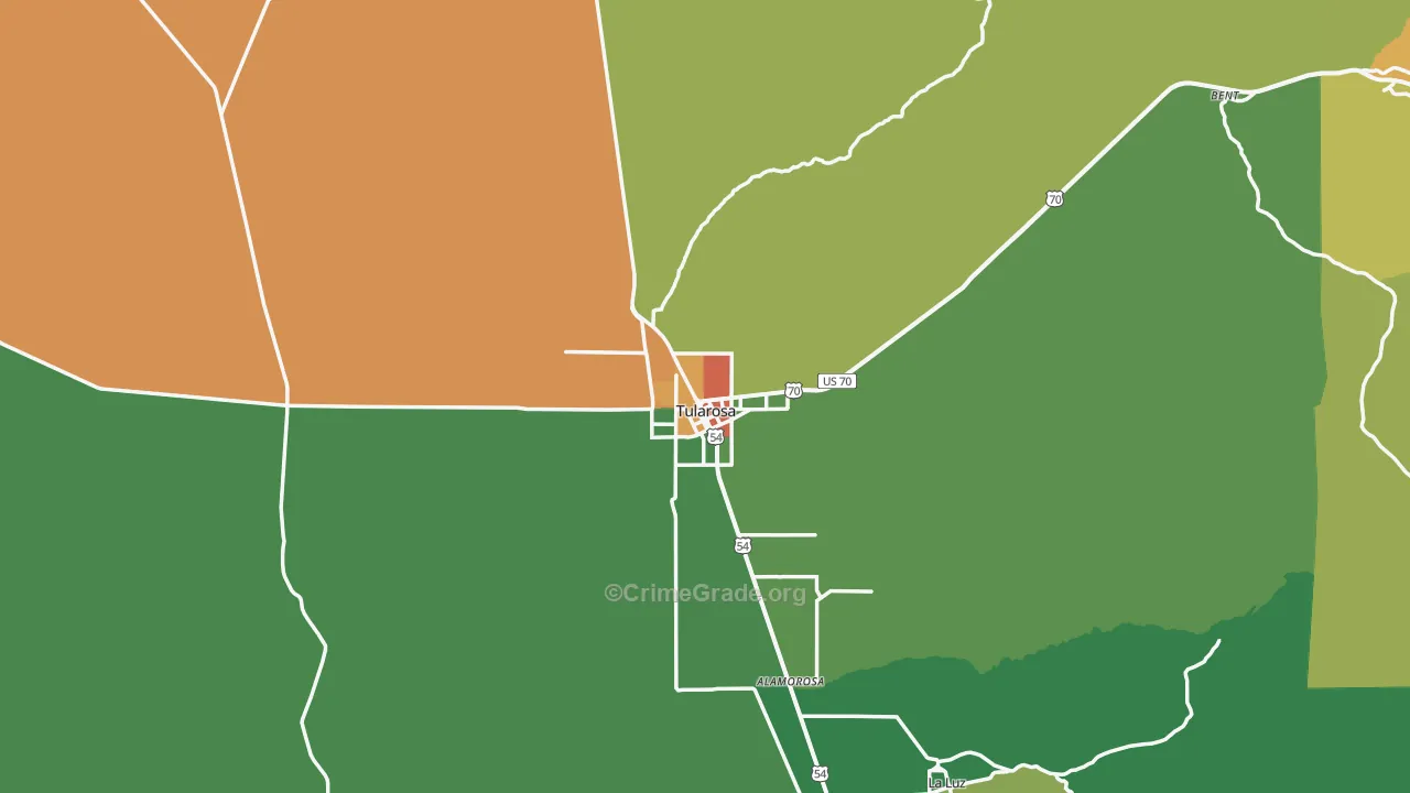 Tularosa, NM Map of Robbery Rates