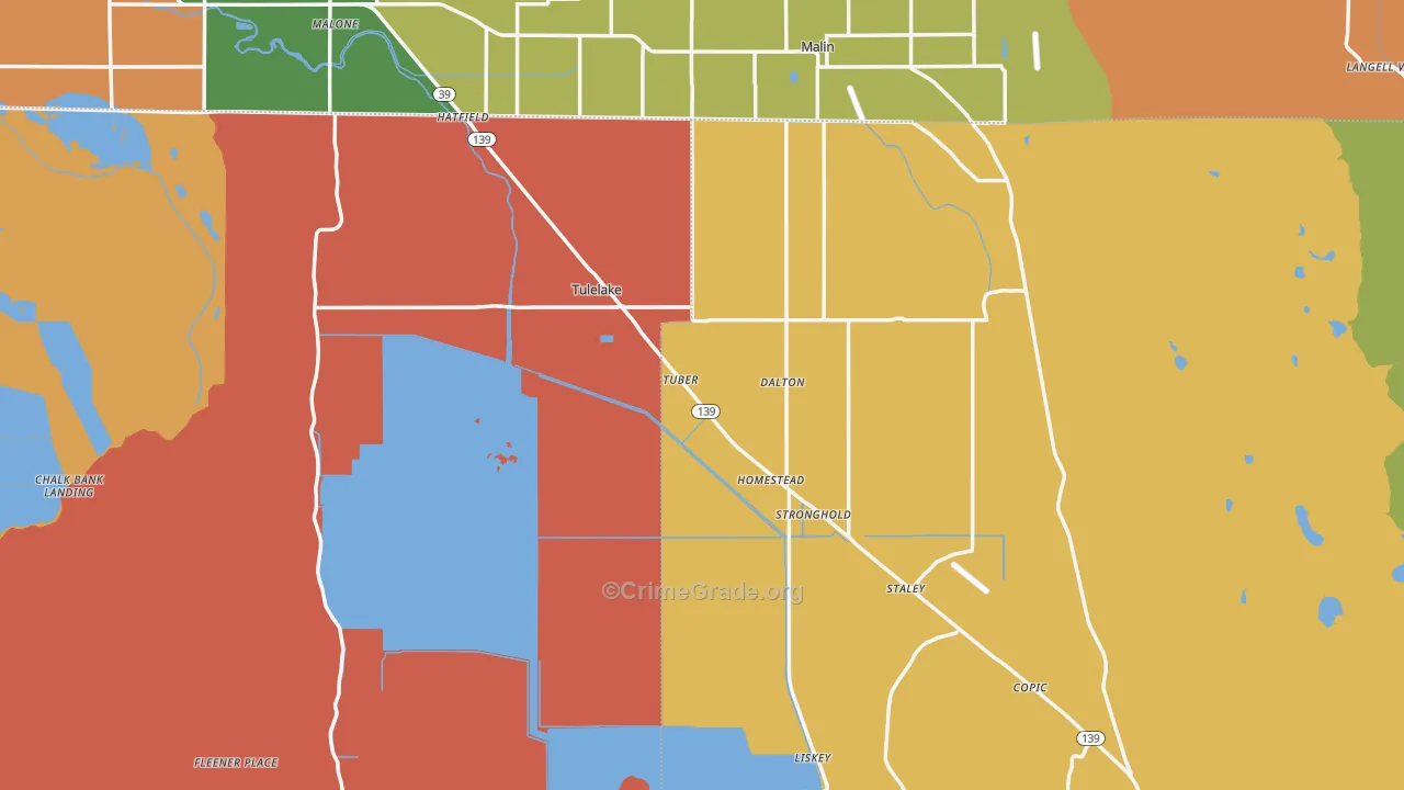 Tulelake, CA Map of Robbery Rates
