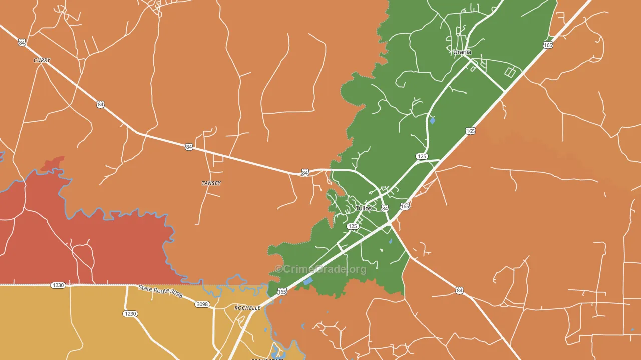 Tullos, LA Map of Robbery Rates
