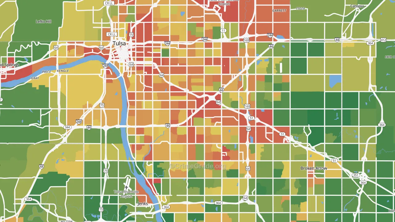 Tulsa County, OK Map of Robbery Rates