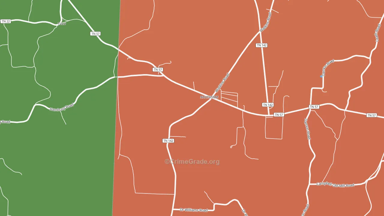 Tulu, TN Map of Robbery Rates