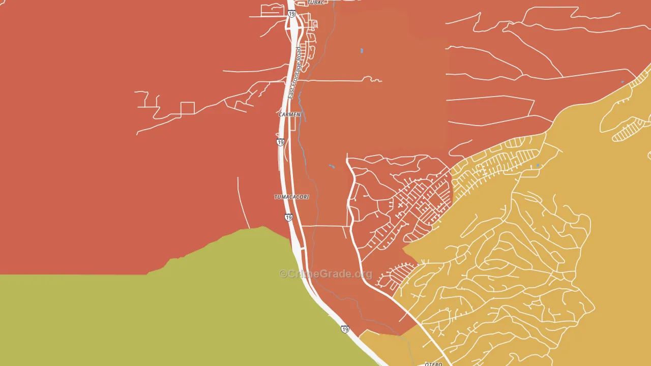 Tumacacori, AZ Map of Robbery Rates