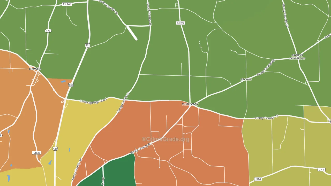 Tumbleton, AL Map of Robbery Rates