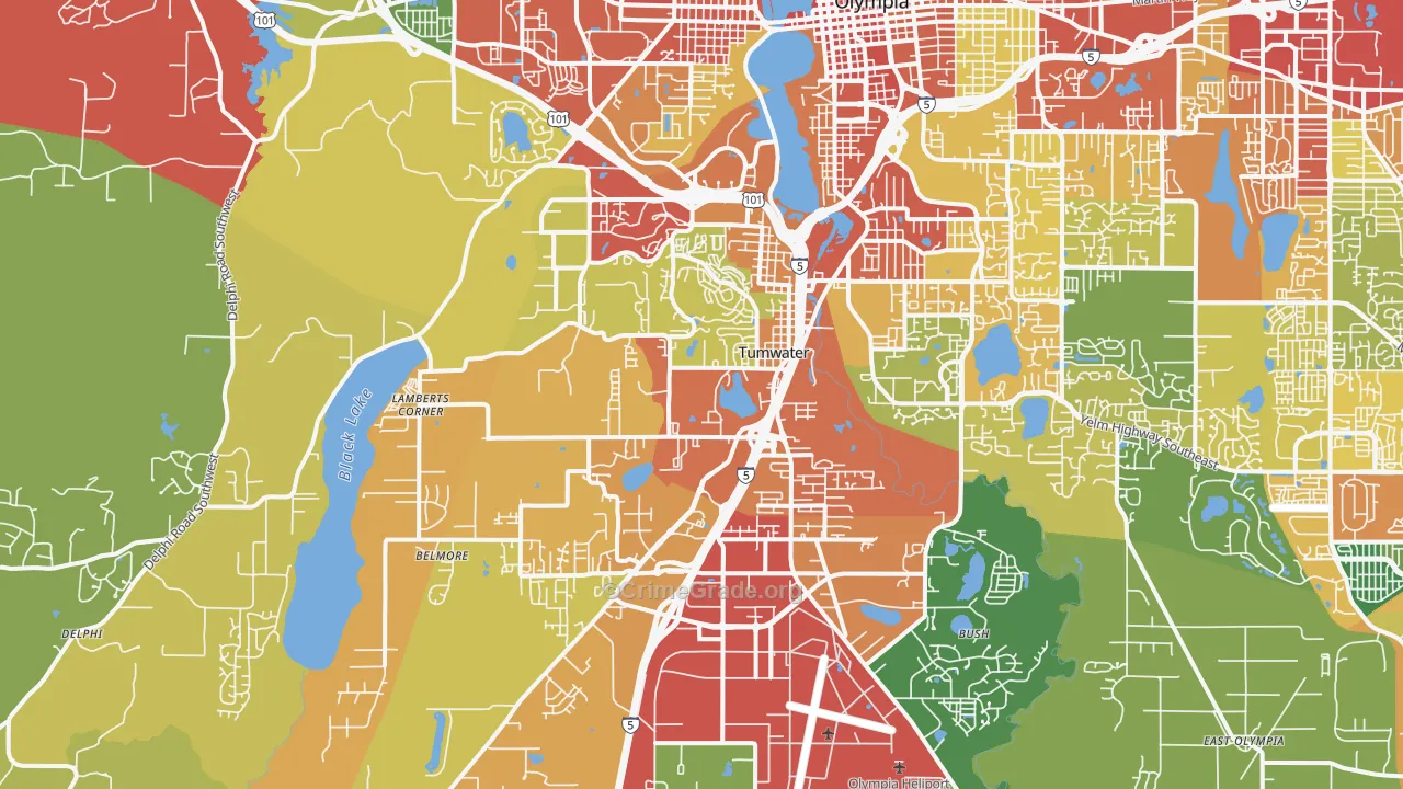 Tumwater, WA Map of Robbery Rates