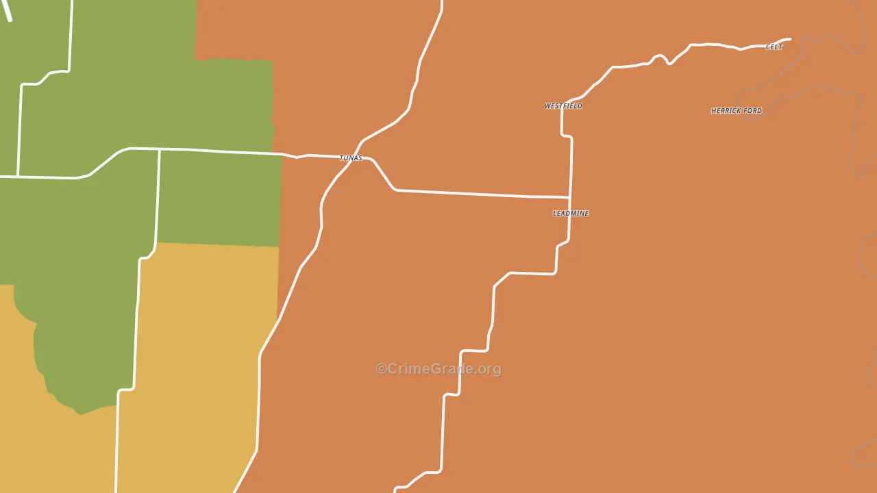 Tunas, MO Map of Robbery Rates