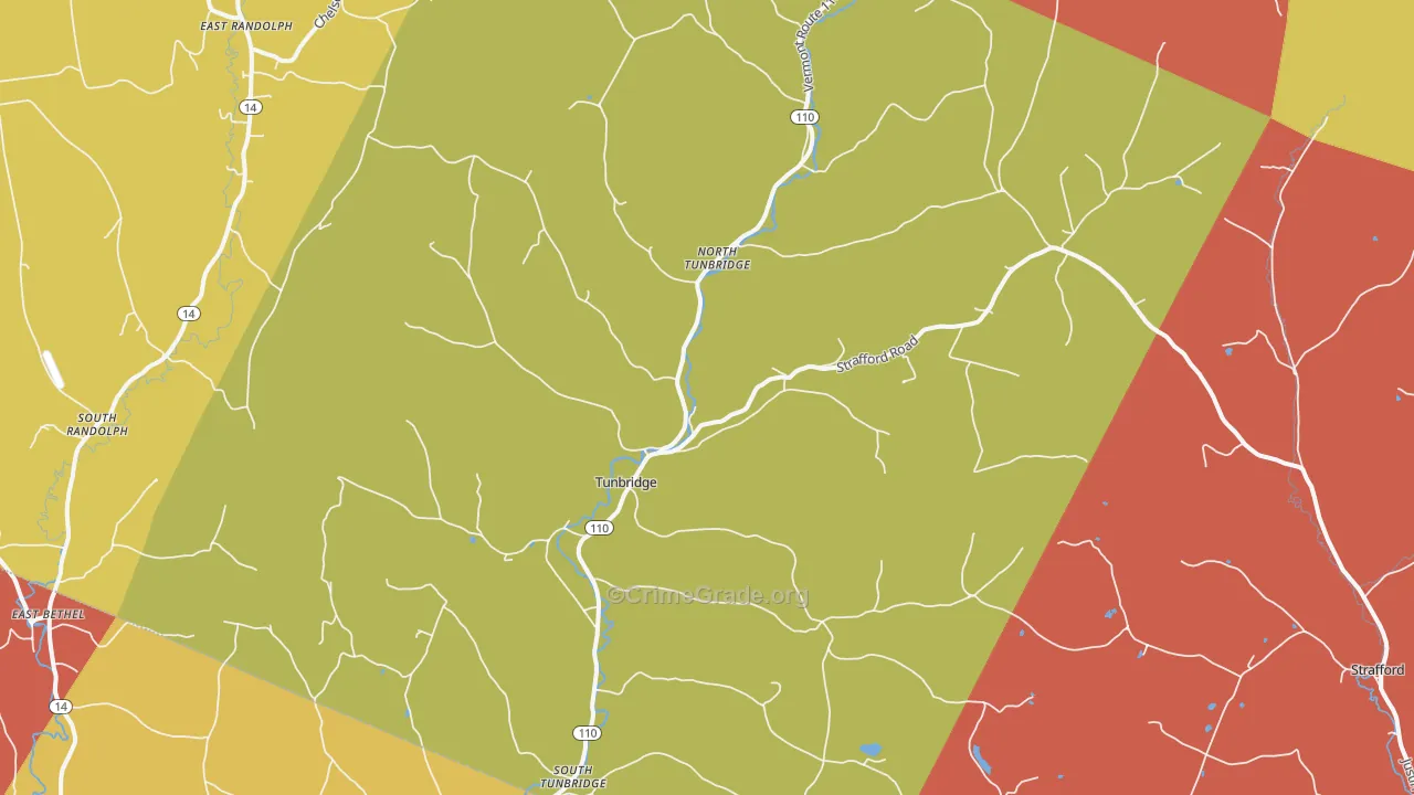 Tunbridge, VT Map of Robbery Rates