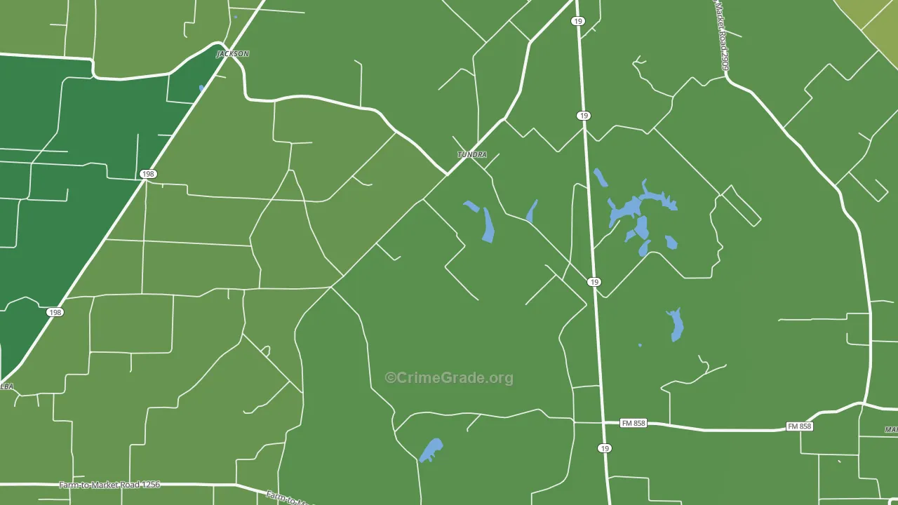 Tundra, TX Map of Robbery Rates