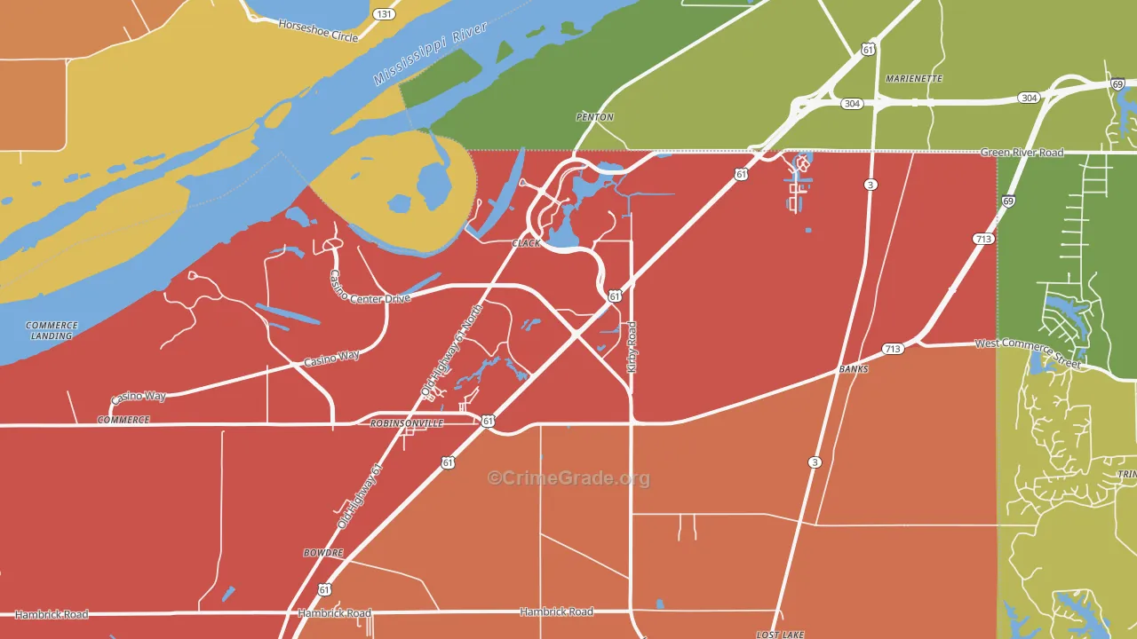Tunica Resorts, MS Map of Robbery Rates