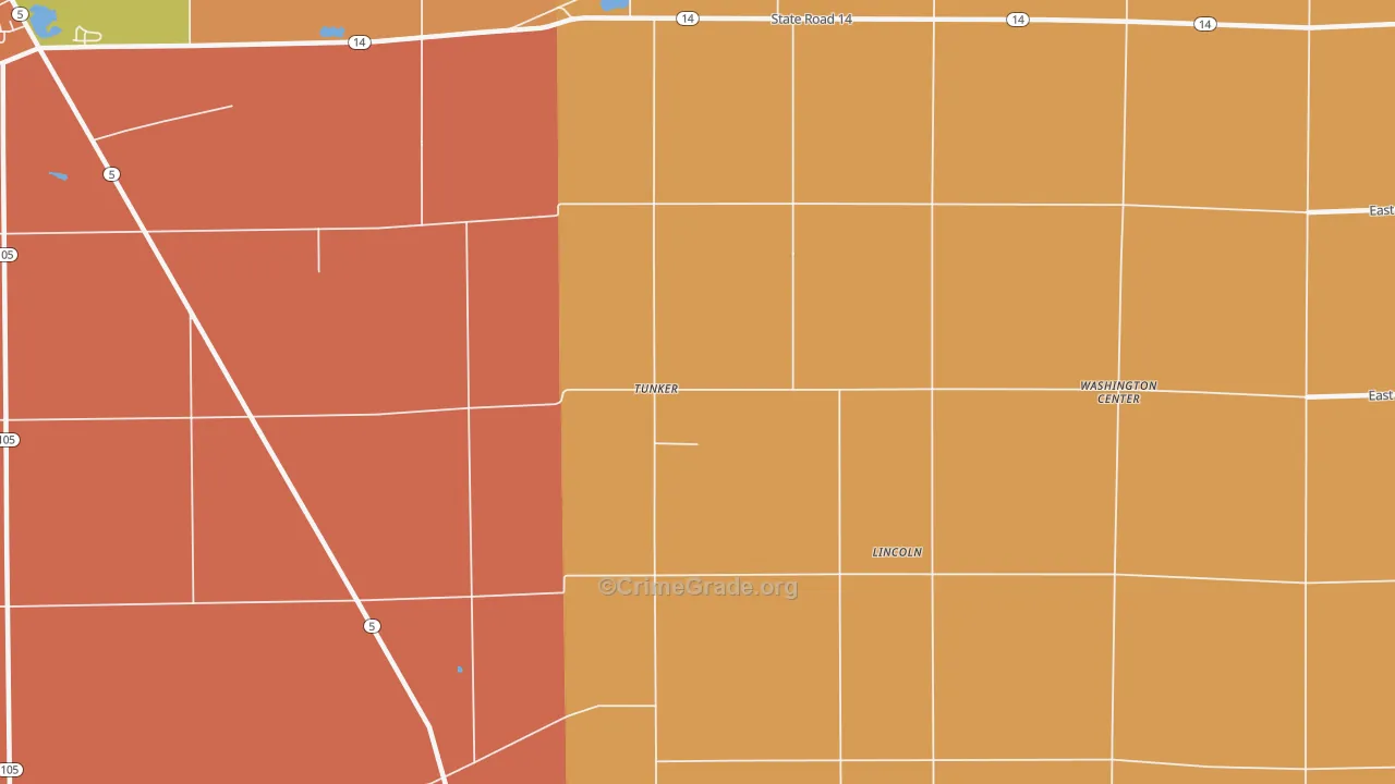 Tunker, IN Map of Robbery Rates