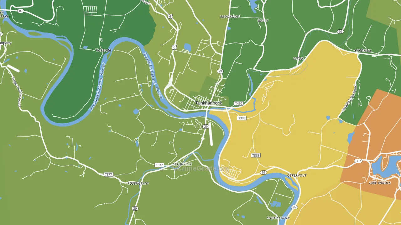 Tunkhannock, PA Map of Robbery Rates