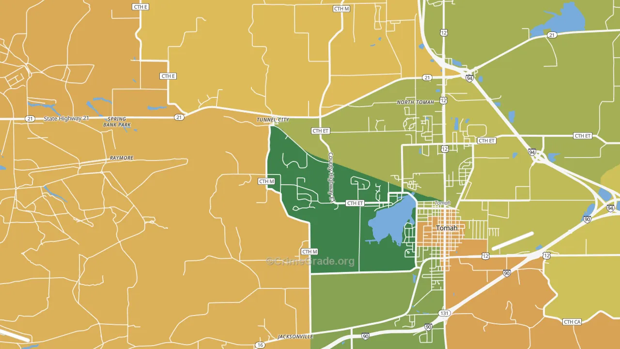 Tunnel City, WI Map of Robbery Rates