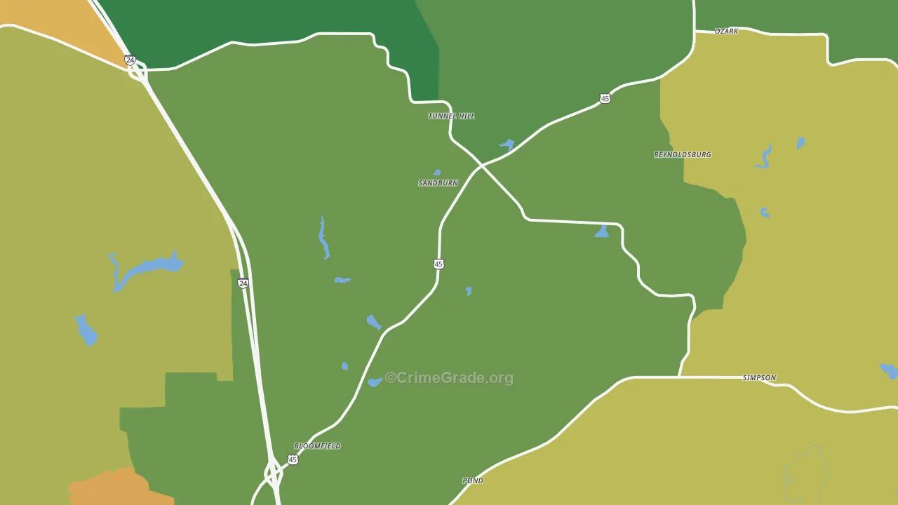 Tunnel Hill, IL Map of Robbery Rates