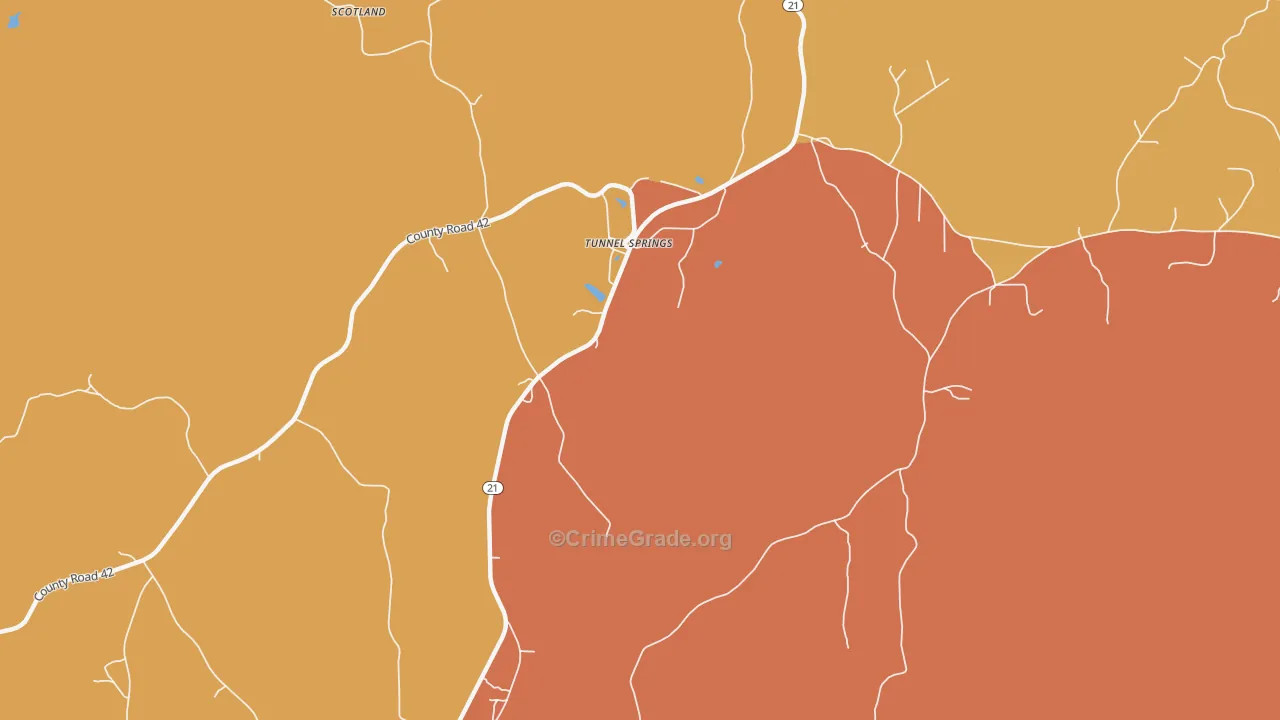 Tunnel Springs, AL Map of Robbery Rates